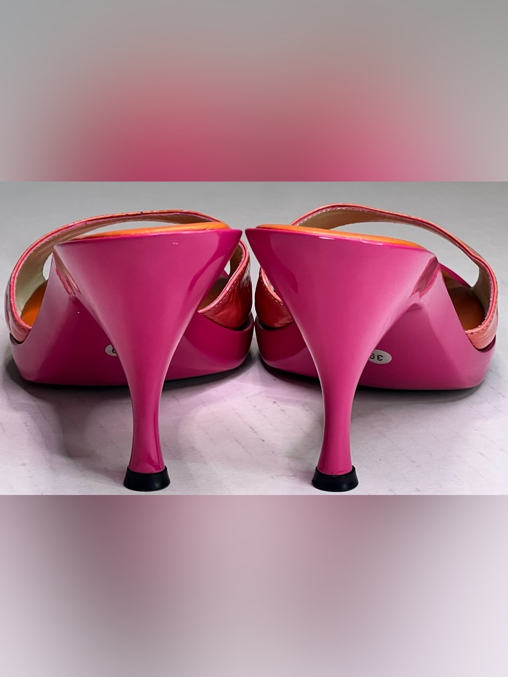 Vintage Versace Medusa Platform Mule Heels Pink Coral Orange Leather Size 39 Y2K - Picture 7 of 12
